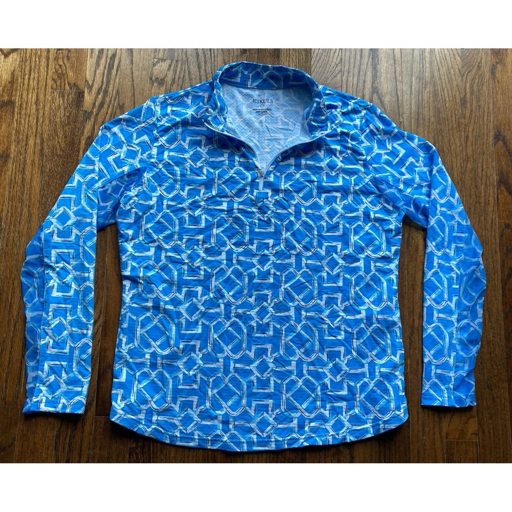 ICIKULS Sun Shirt Top Womens Size Large Blue 1/4 Zip Long Sleeve Mesh Panels